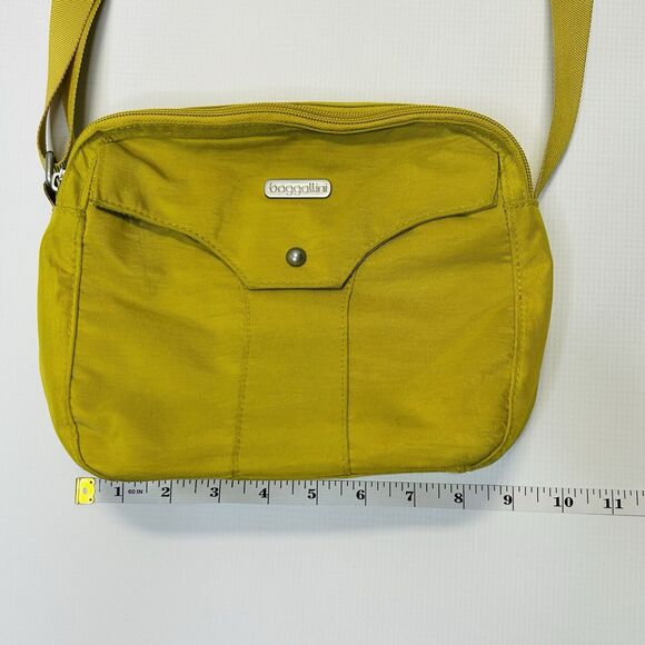 Baggallini Highrise Crossbody Purse Yellow Nylon Double Zipper Top - Picture 10 of 12